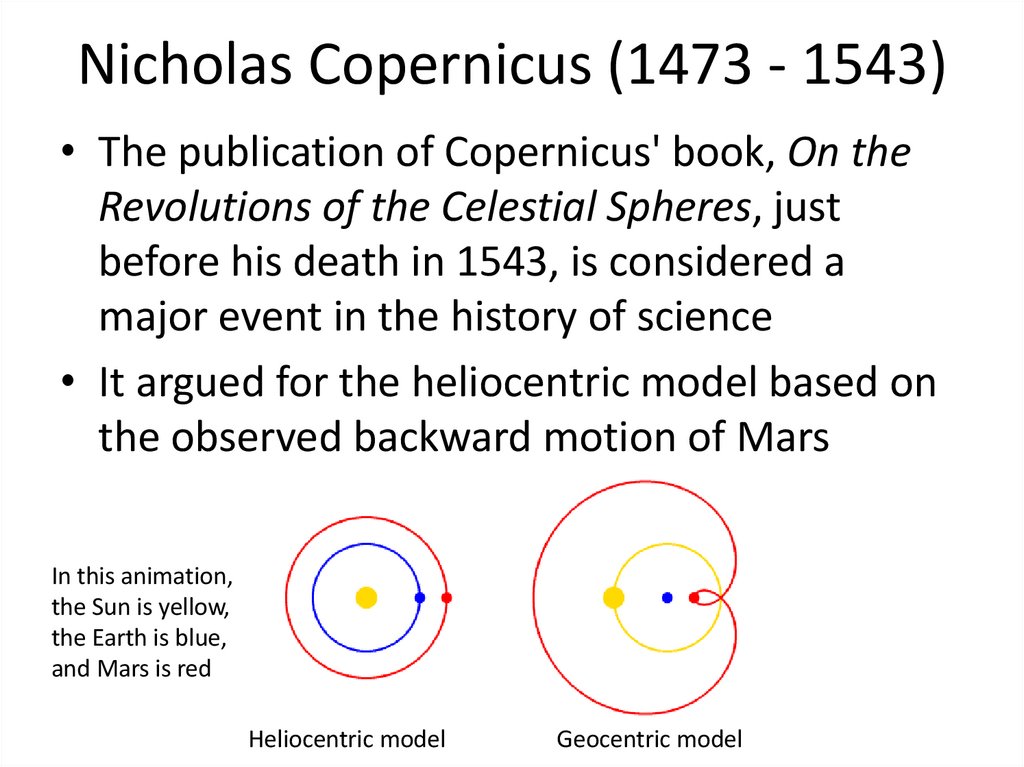 Nicholas Copernicus (1473 - 1543)