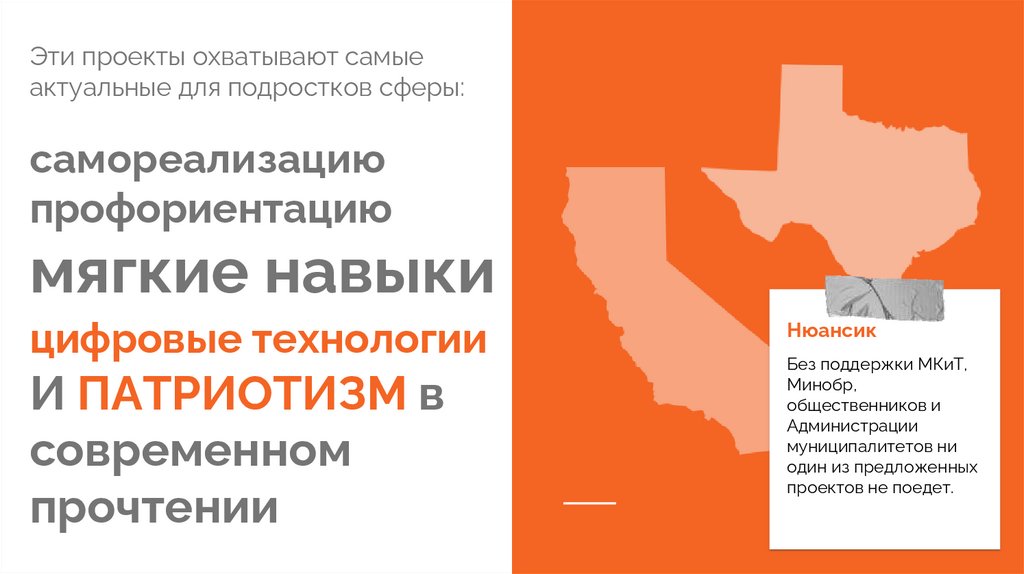 Эти проекты охватывают самые актуальные для подростков сферы: самореализацию профориентацию мягкие навыки цифровые технологии И