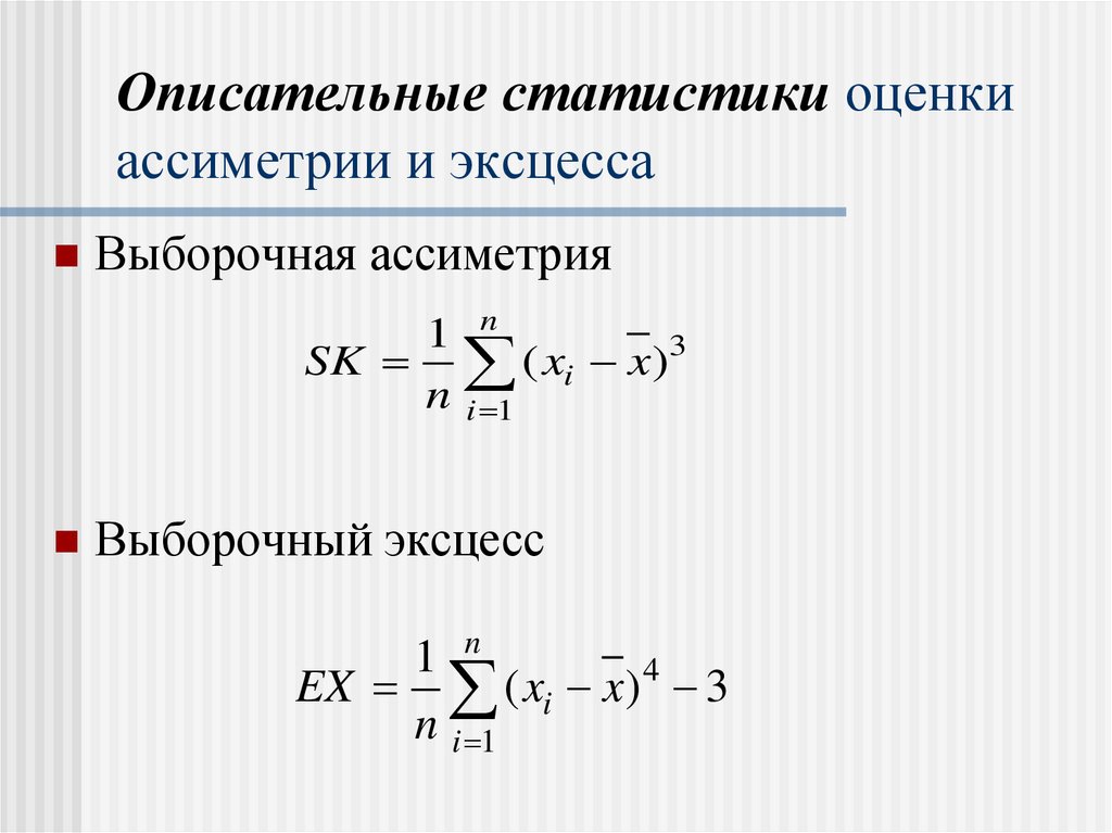 Описательные статистики оценки ассиметрии и эксцесса