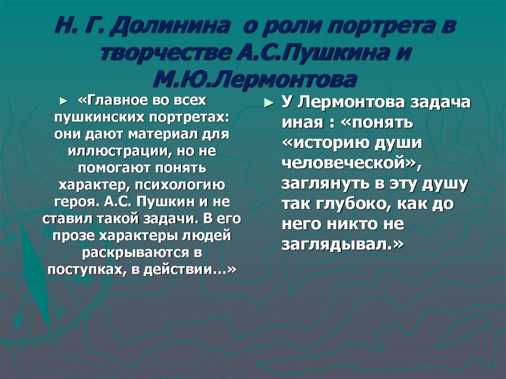 Н. Г. Долинина о роли портрета в творчестве А.С.Пушкина и М.Ю.Лермонтова