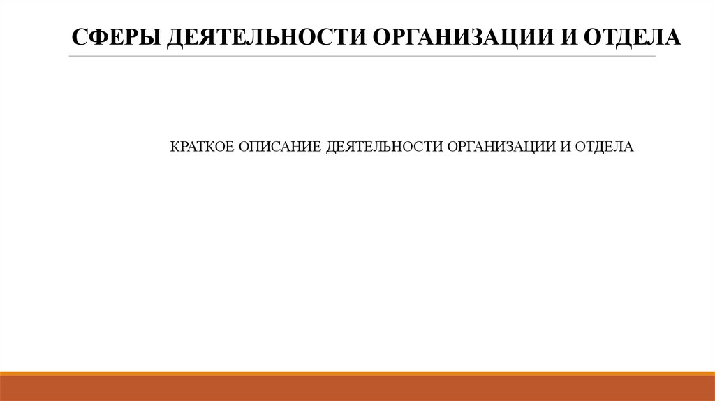 СФЕРЫ ДЕЯТЕЛЬНОСТИ ОРГАНИЗАЦИИ И ОТДЕЛА