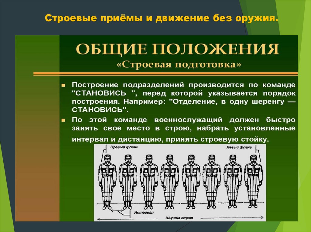 Строевые приёмы и движение без оружия.