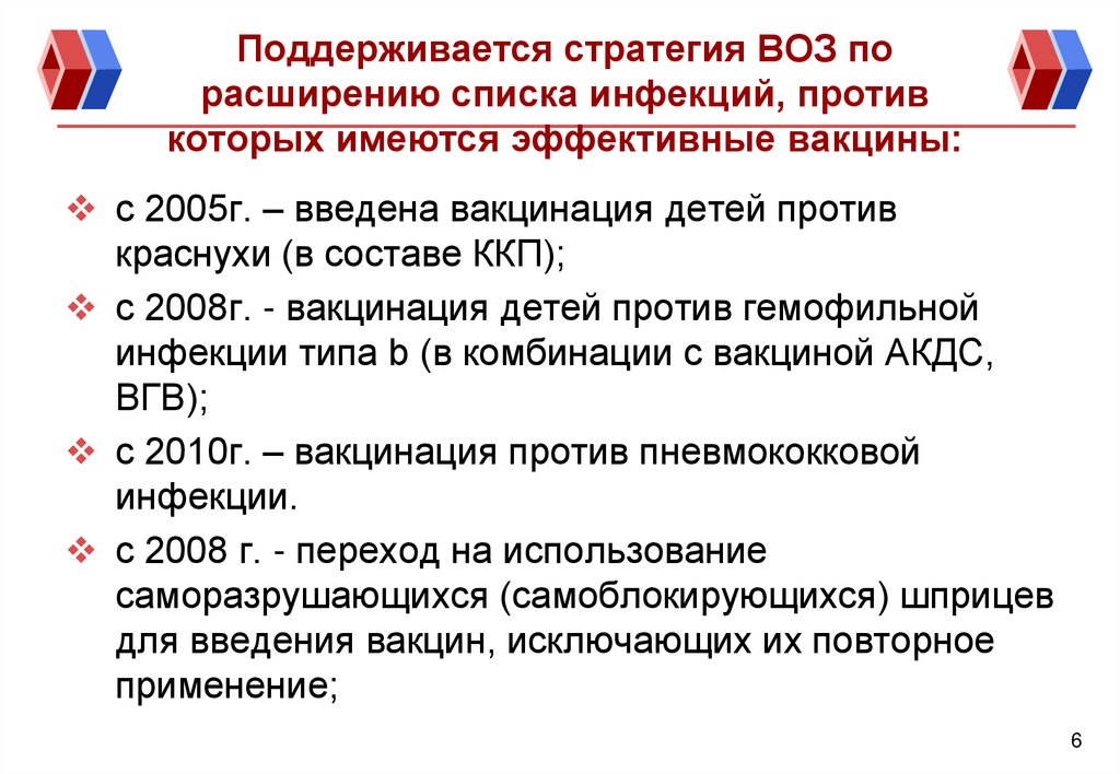 Поддерживается стратегия ВОЗ по расширению списка инфекций, против которых имеются эффективные вакцины: