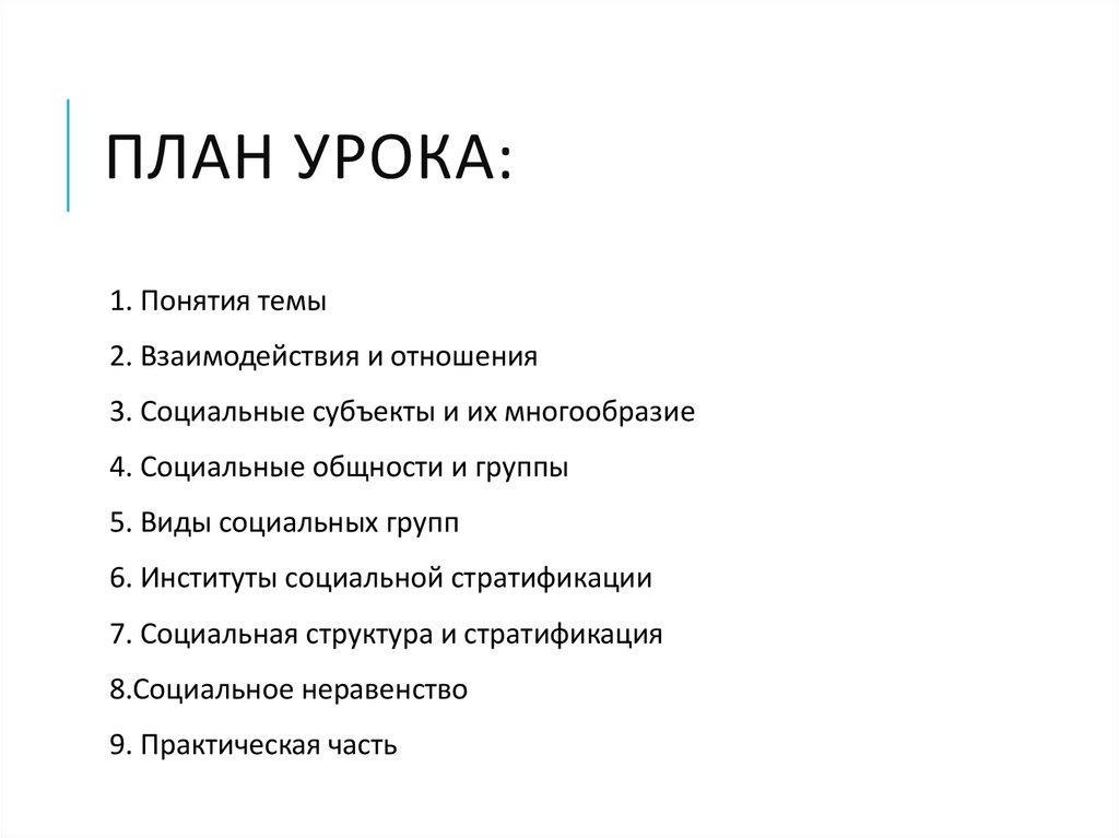 План урока: