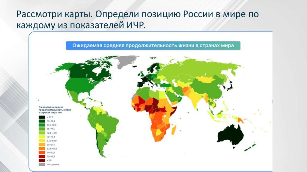 Рассмотри карты. Определи позицию России в мире по каждому из показателей ИЧР.