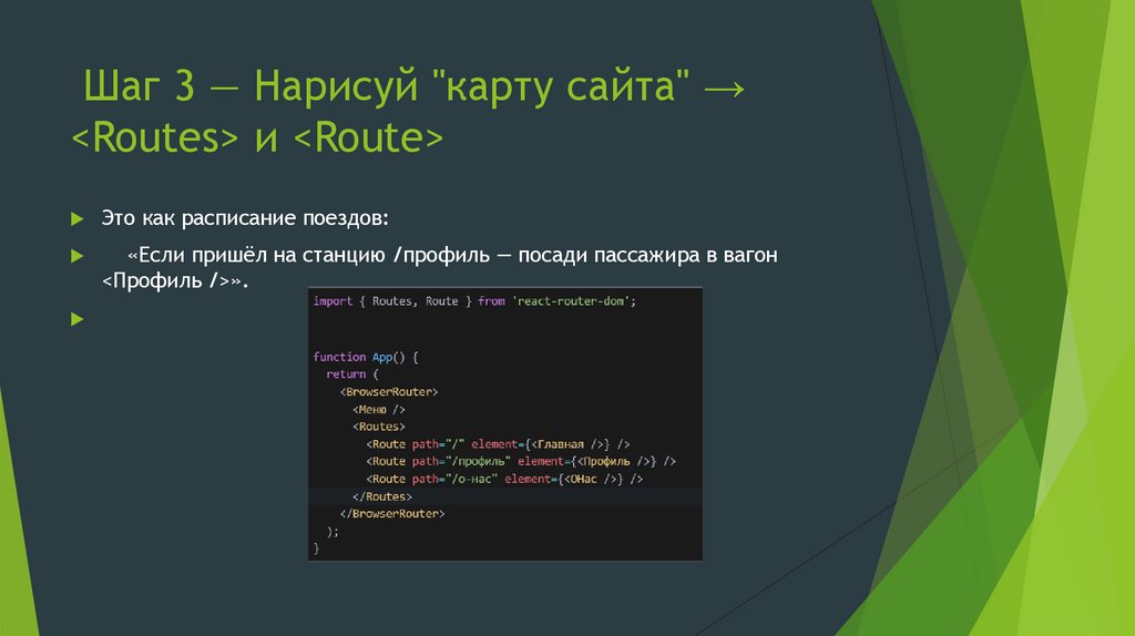 Шаг 3 — Нарисуй "карту сайта" → <Routes> и <Route>