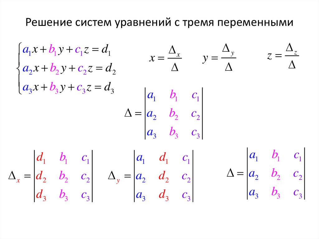 Решение систем уравнений с тремя переменными