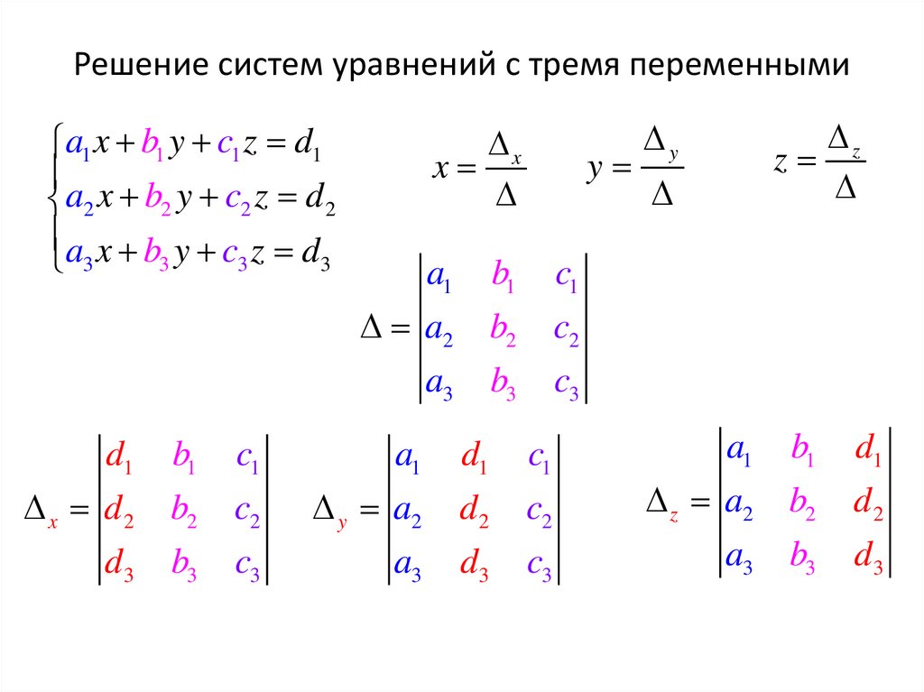 Решение систем уравнений с тремя переменными