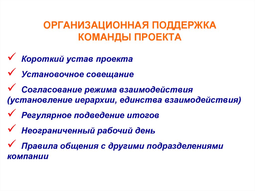 ОРГАНИЗАЦИОННАЯ ПОДДЕРЖКА КОМАНДЫ ПРОЕКТА
