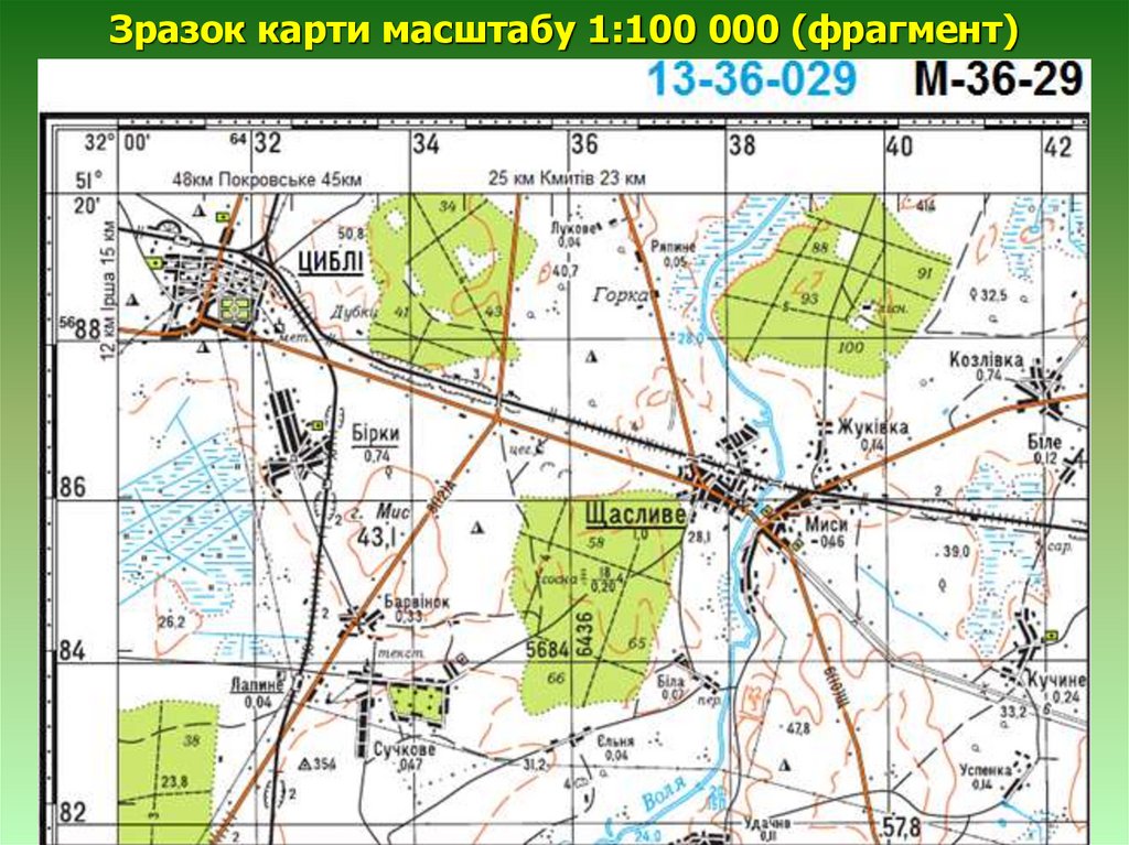 Зразок карти масштабу 1:100 000 (фрагмент)