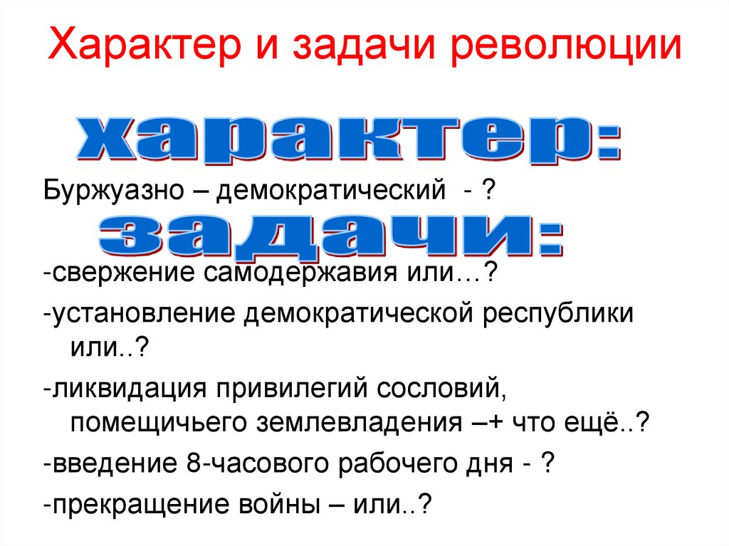 Характер и задачи революции