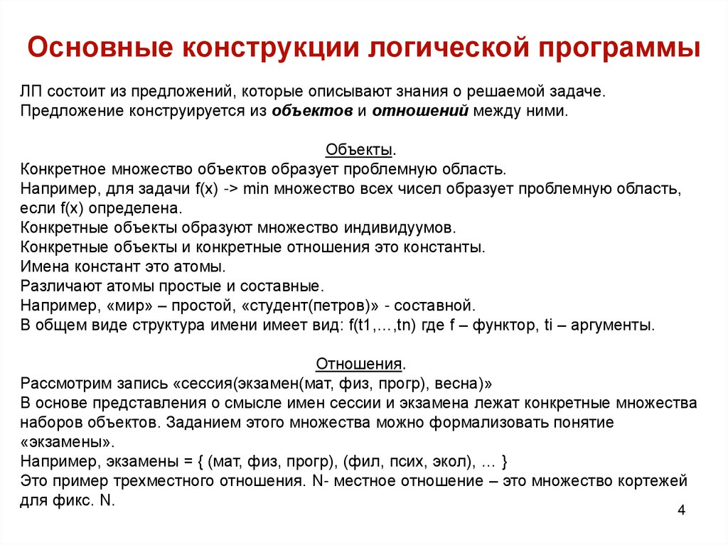Основные конструкции логической программы