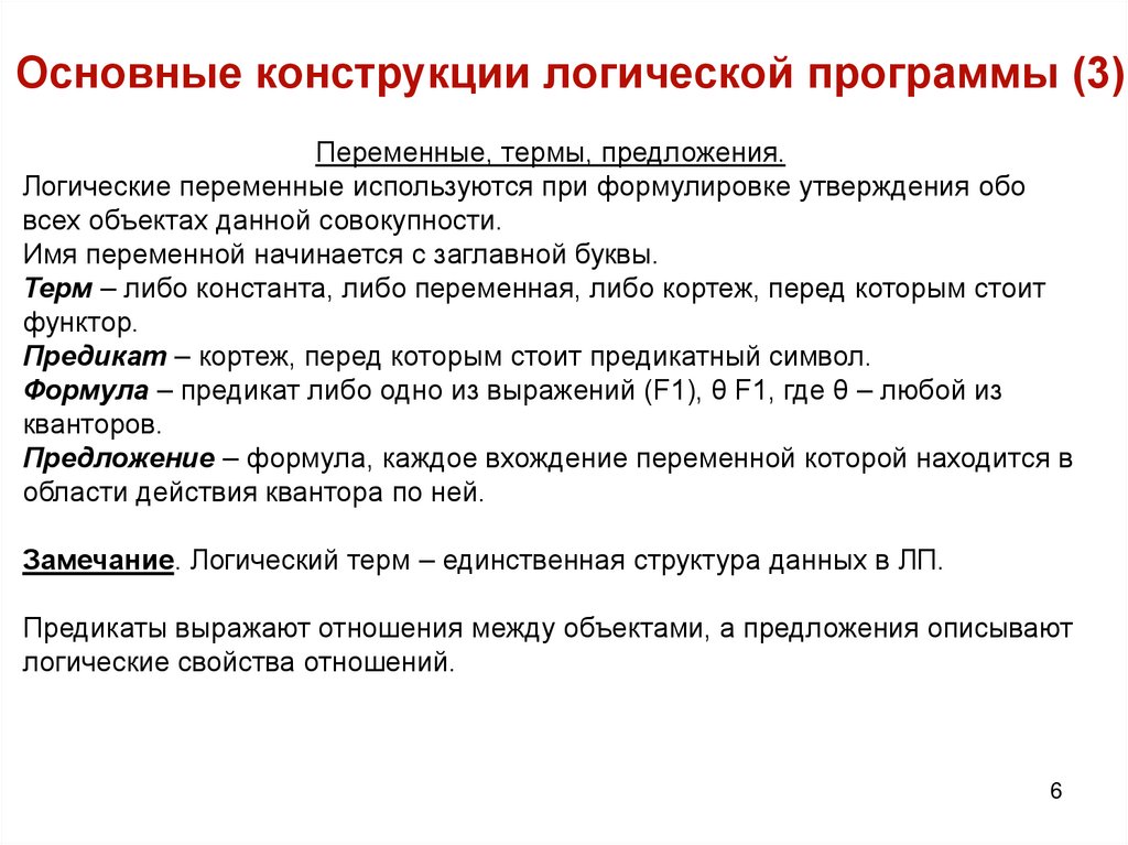 Основные конструкции логической программы (3)