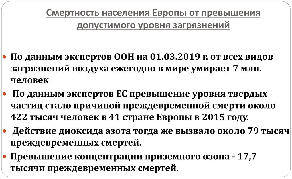 Смертность населения Европы от превышения допустимого уровня загрязнений