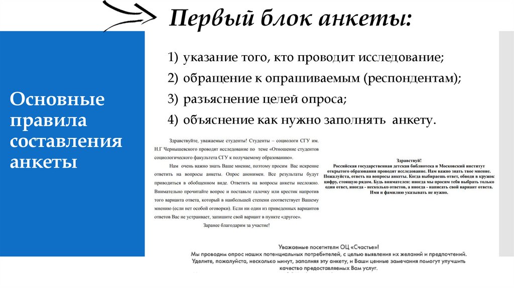 Основные правила составления анкеты