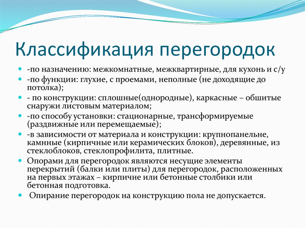 Классификация перегородок