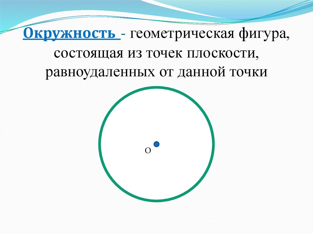 Окружность - геометрическая фигура, состоящая из точек плоскости, равноудаленных от данной точки