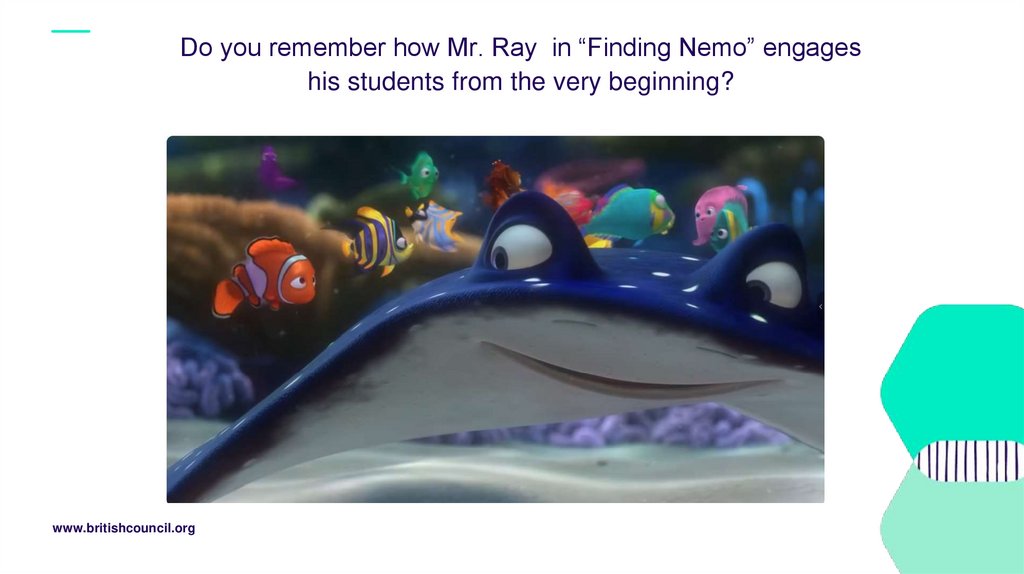 Do you remember how Mr. Ray in “Finding Nemo” engages his students from the very beginning?