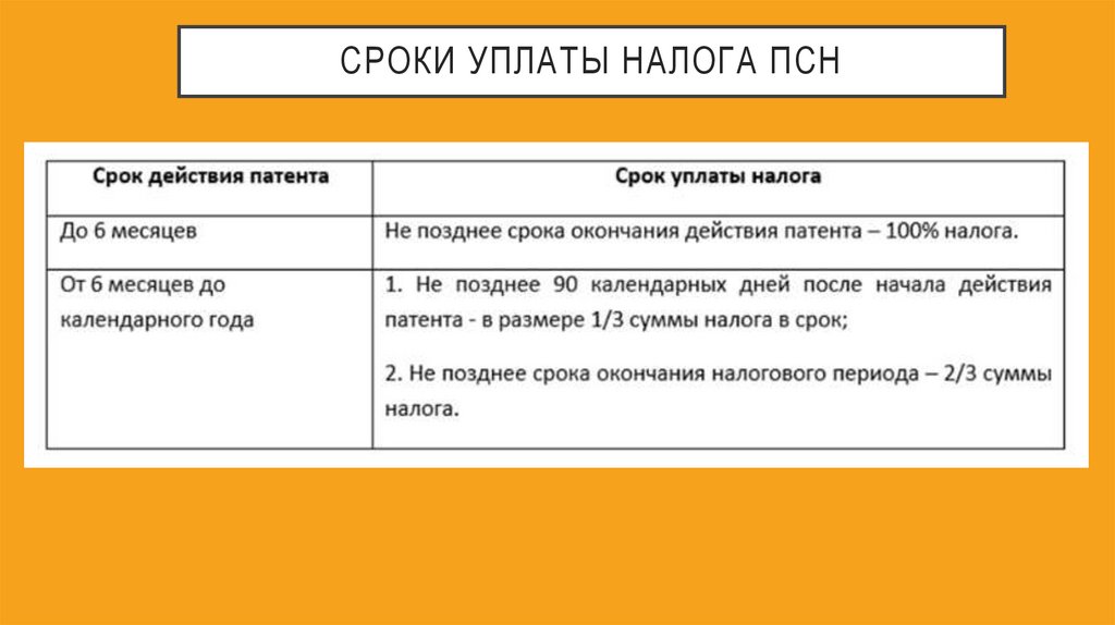 Сроки уплаты налога ПСН