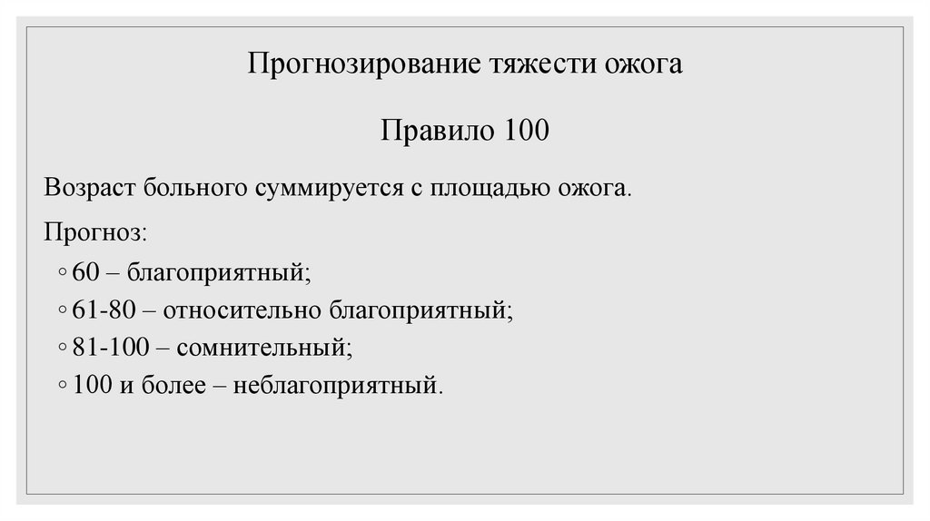 Прогнозирование тяжести ожога Правило 100