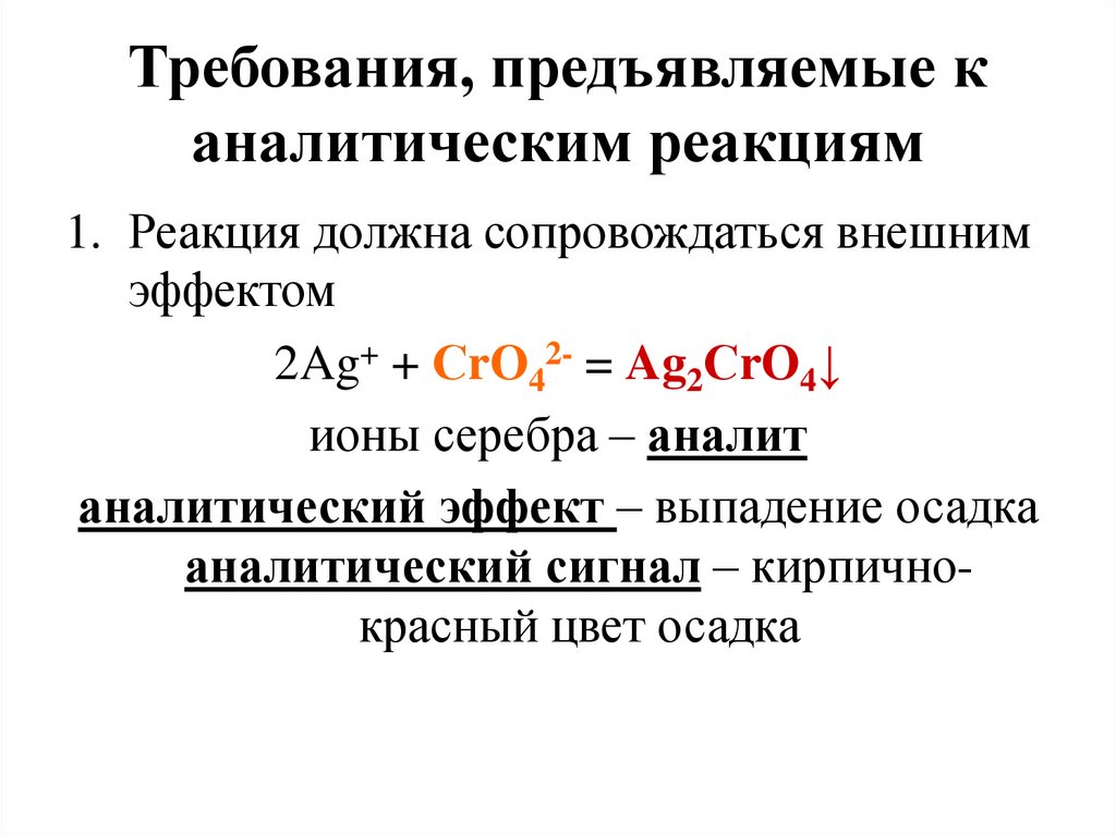 Требования, предъявляемые к аналитическим реакциям