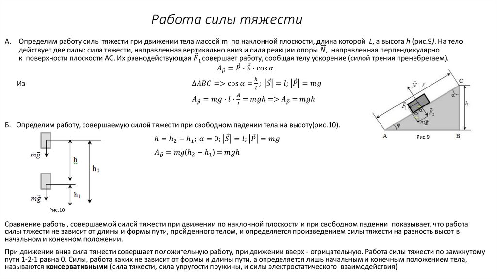 Работа силы тяжести