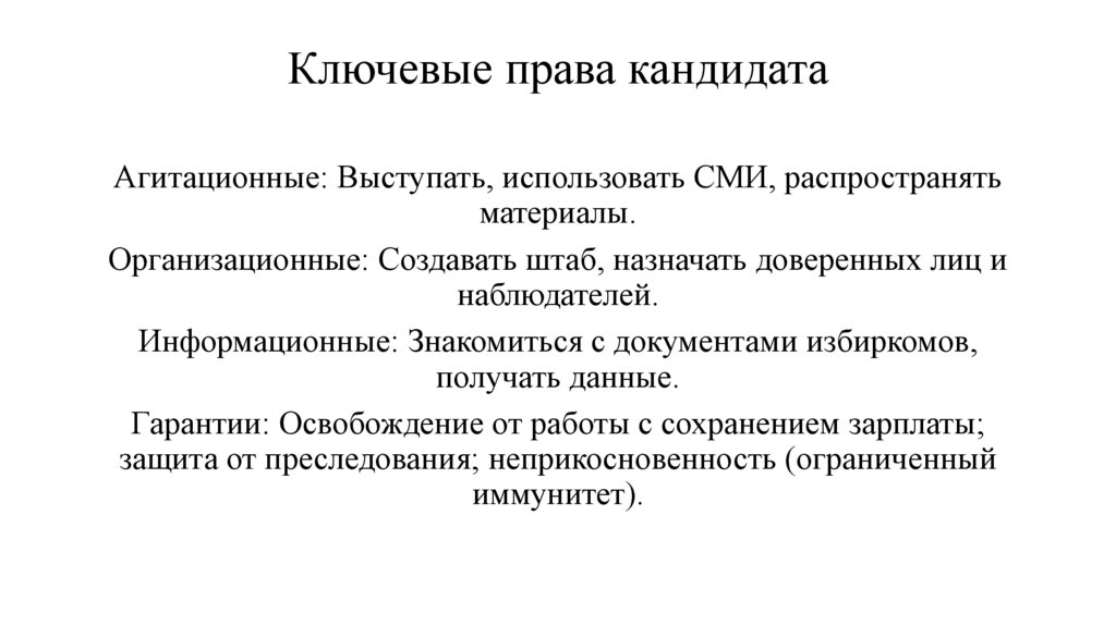 Ключевые права кандидата