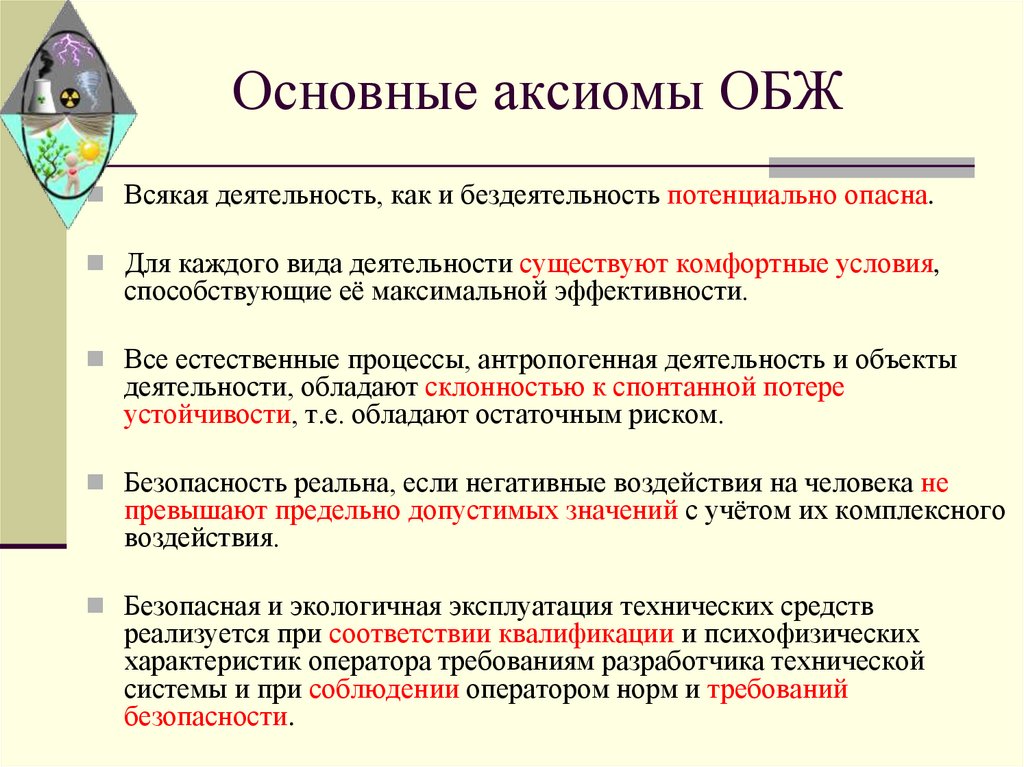 Основные аксиомы ОБЖ