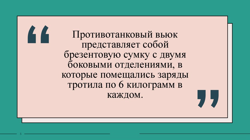 Противотанковый вьюк представляет собой брезентовую сумку с двумя боковыми отделениями, в которые помещались заряды тротила по