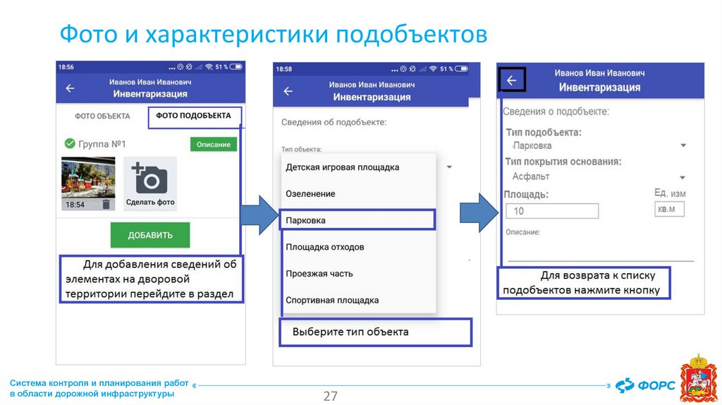 Фото и характеристики подобъектов