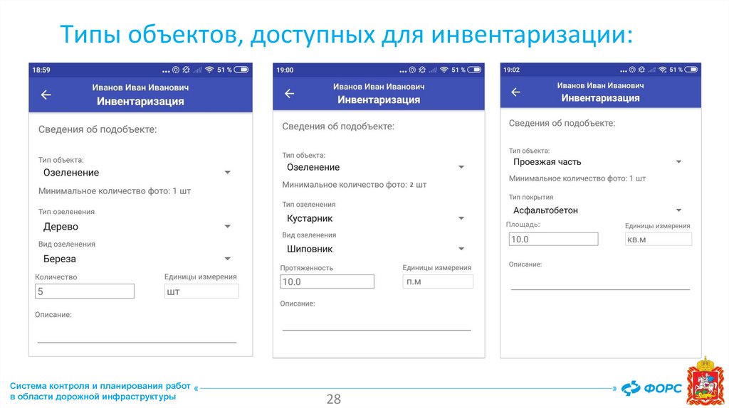 Типы объектов, доступных для инвентаризации: