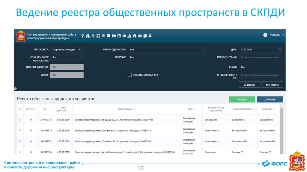 Ведение реестра общественных пространств в СКПДИ