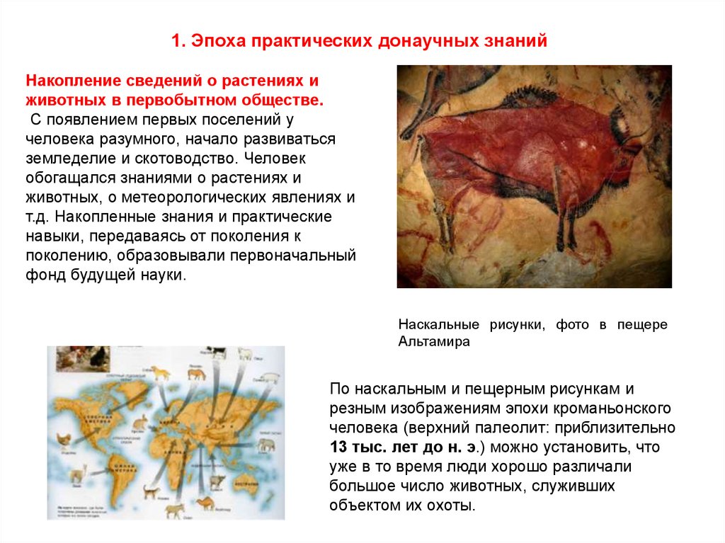 Накопление сведений о растениях и животных в первобытном обществе. С появлением первых поселений у человека разумного, начало