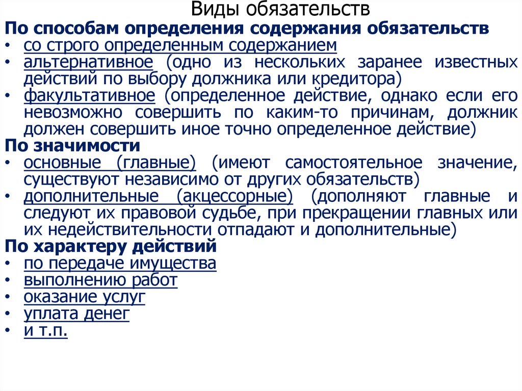 Виды обязательств