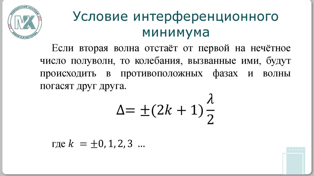 Условие интерференционного минимума