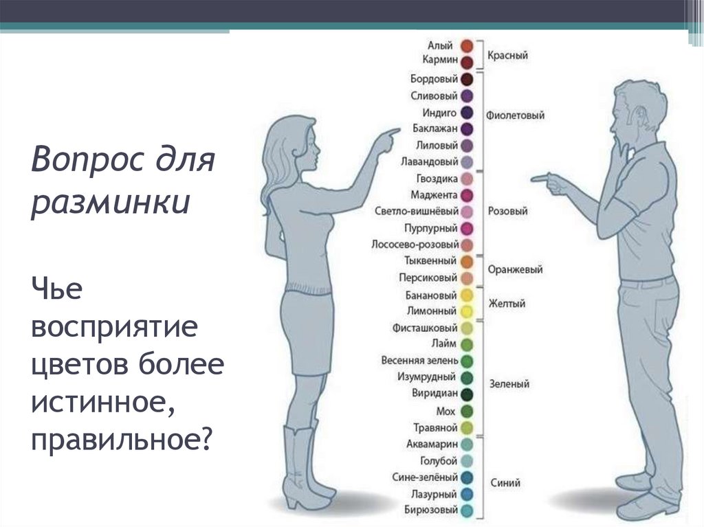 Вопрос для разминки Чье восприятие цветов более истинное, правильное?