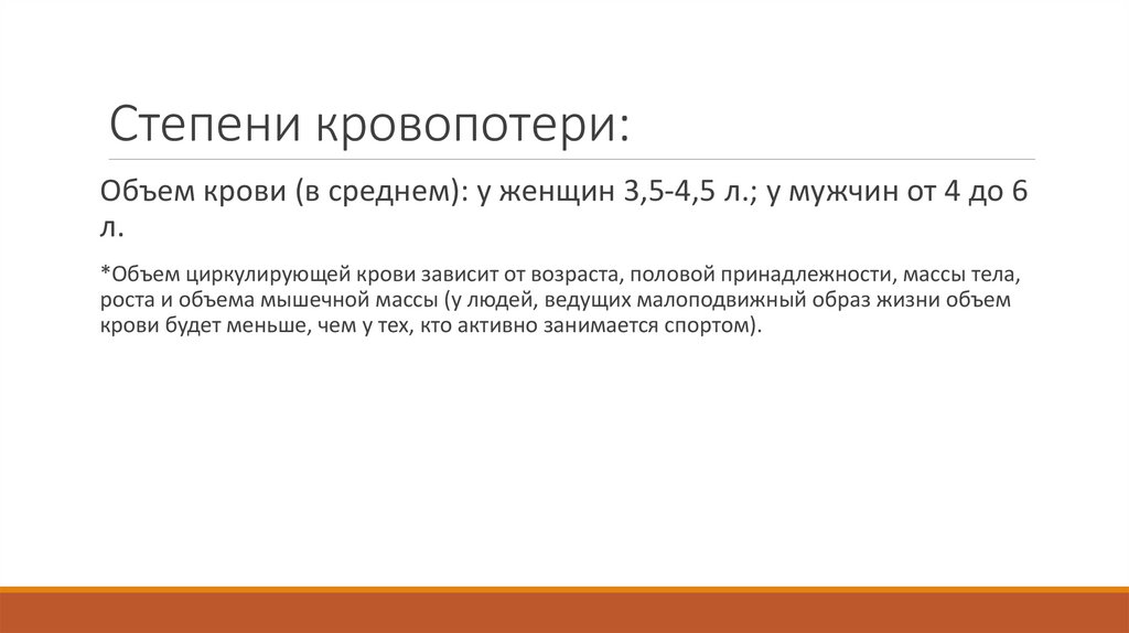 Степени кровопотери: