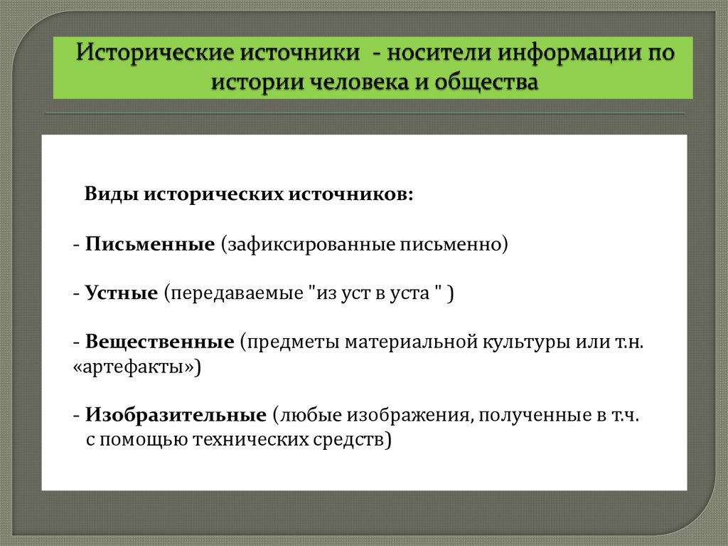 Исторические источники - носители информации по истории человека и общества
