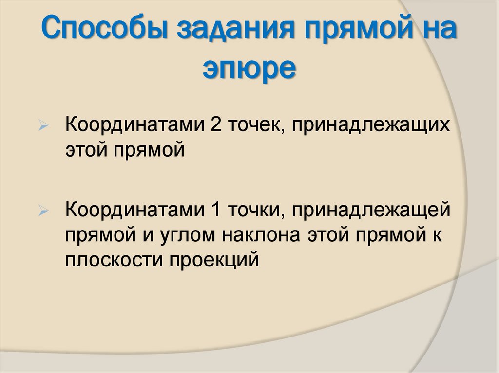 Способы задания прямой на эпюре