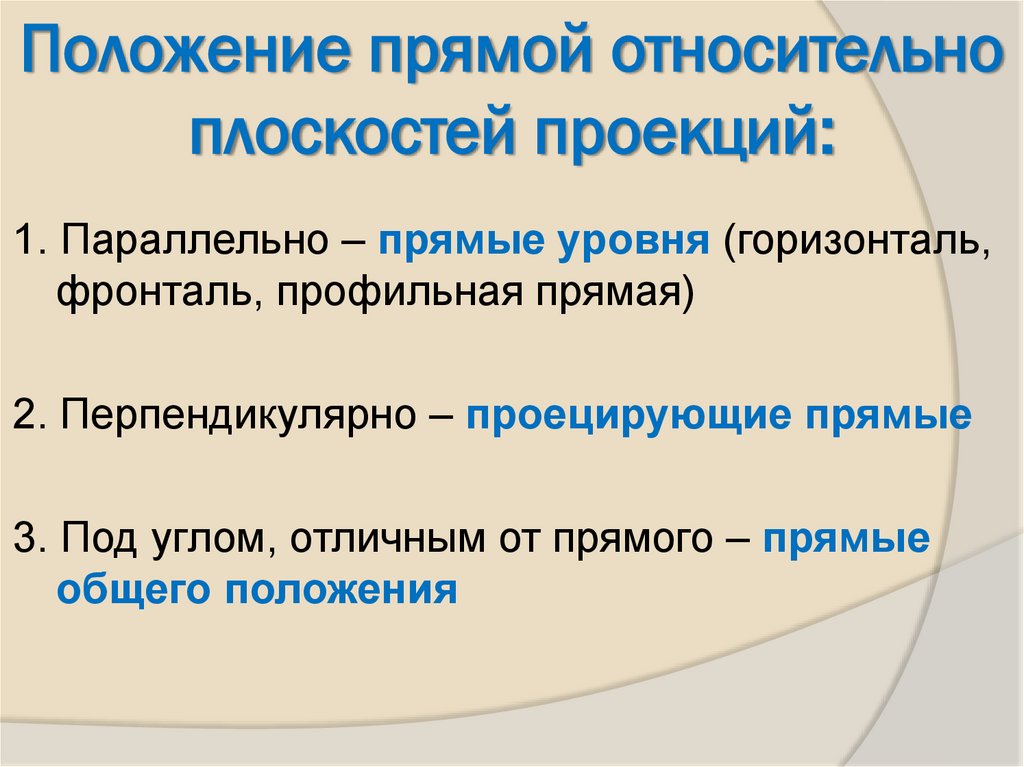 Положение прямой относительно плоскостей проекций: