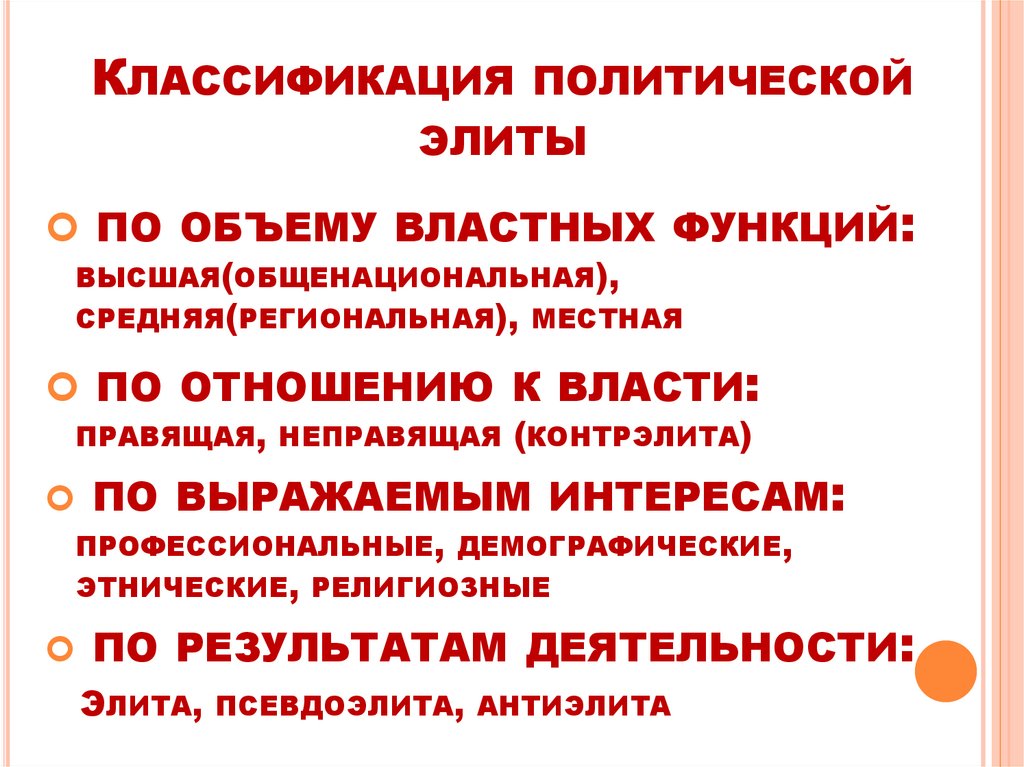 Классификация политической элиты