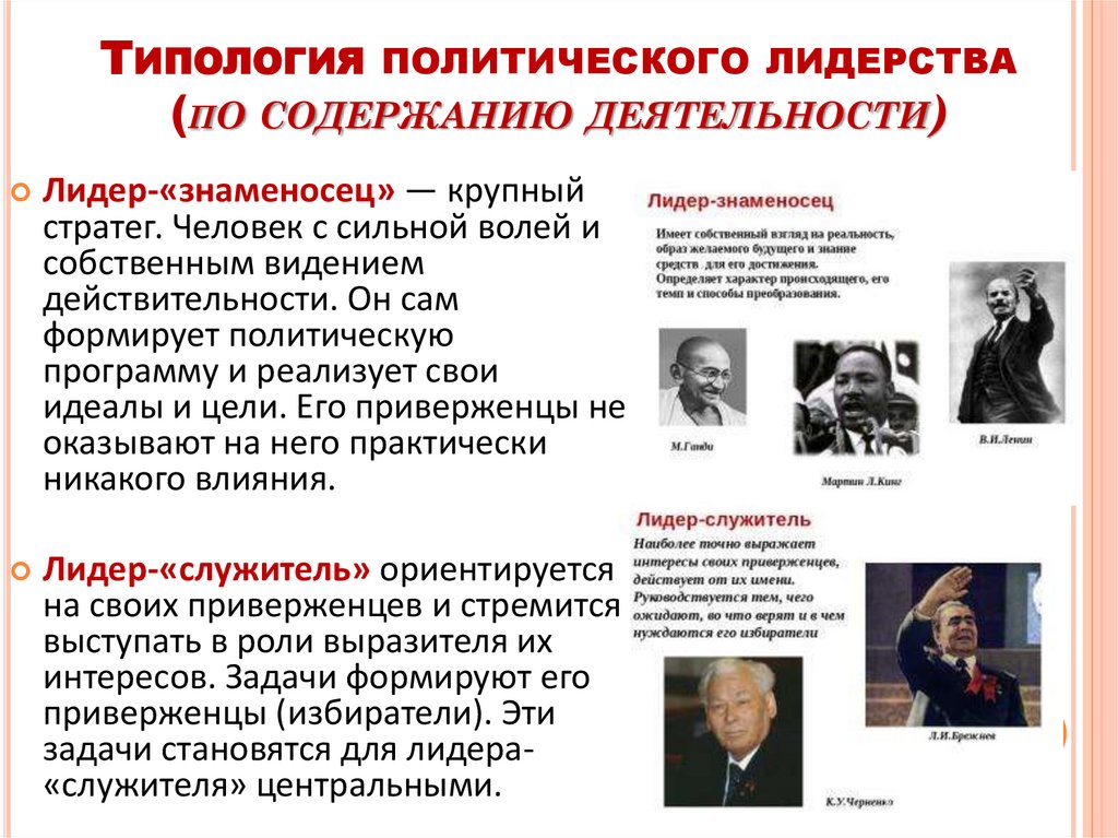 Типология политического лидерства (по содержанию деятельности)