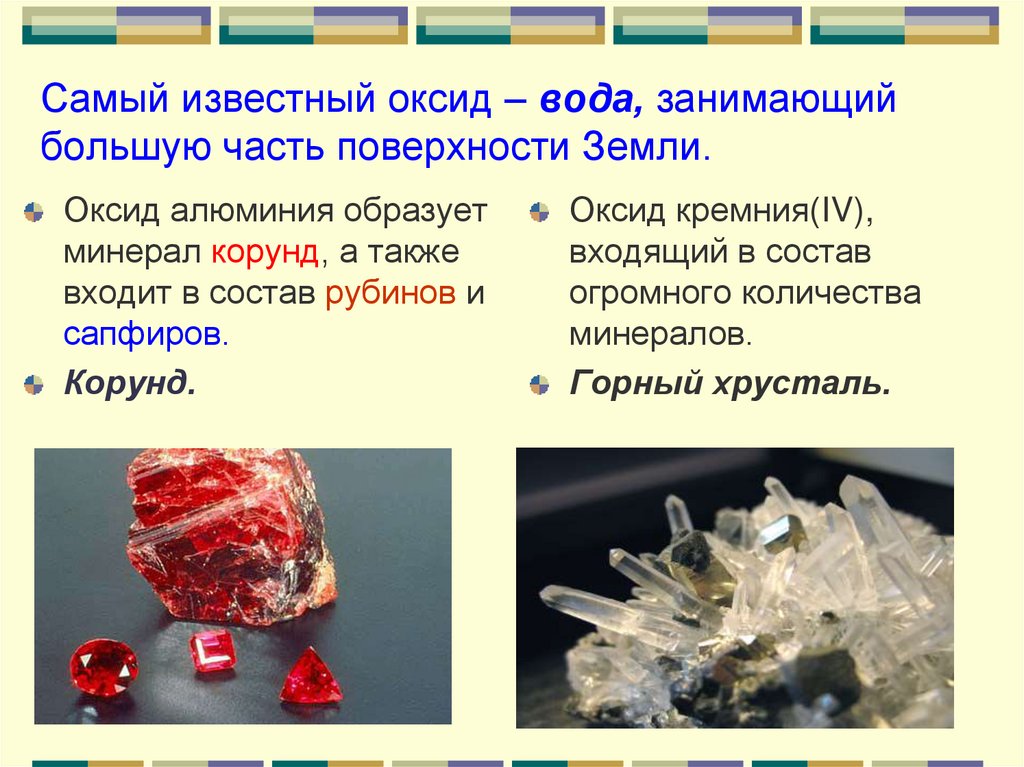 Самый известный оксид – вода, занимающий большую часть поверхности Земли.