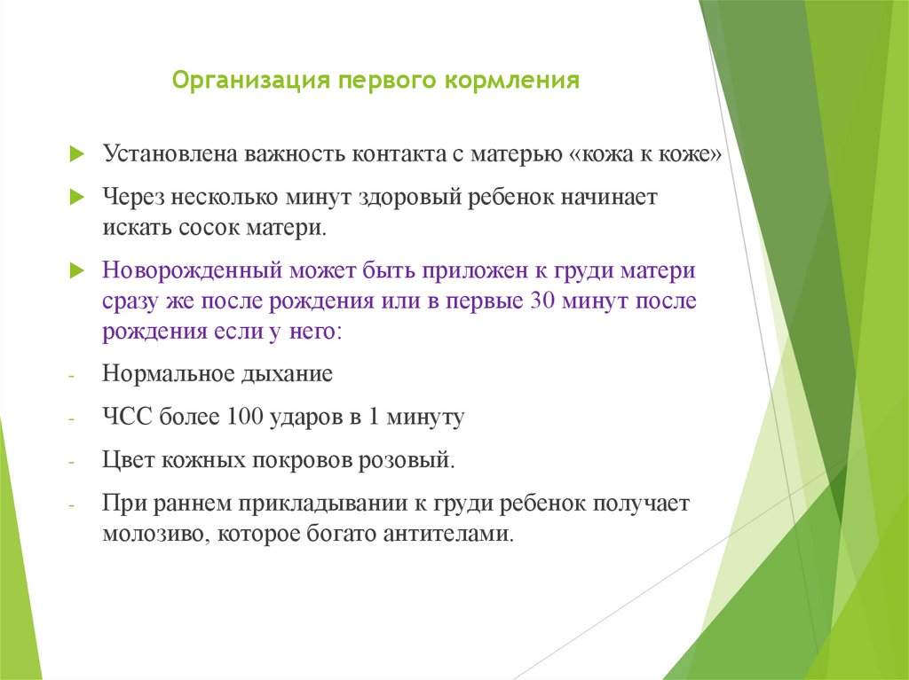 Организация первого кормления