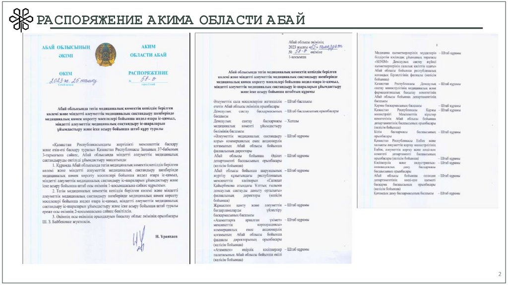 РАСПОРЯЖЕНИЕ АКИМА ОБЛАСТИ АБАЙ