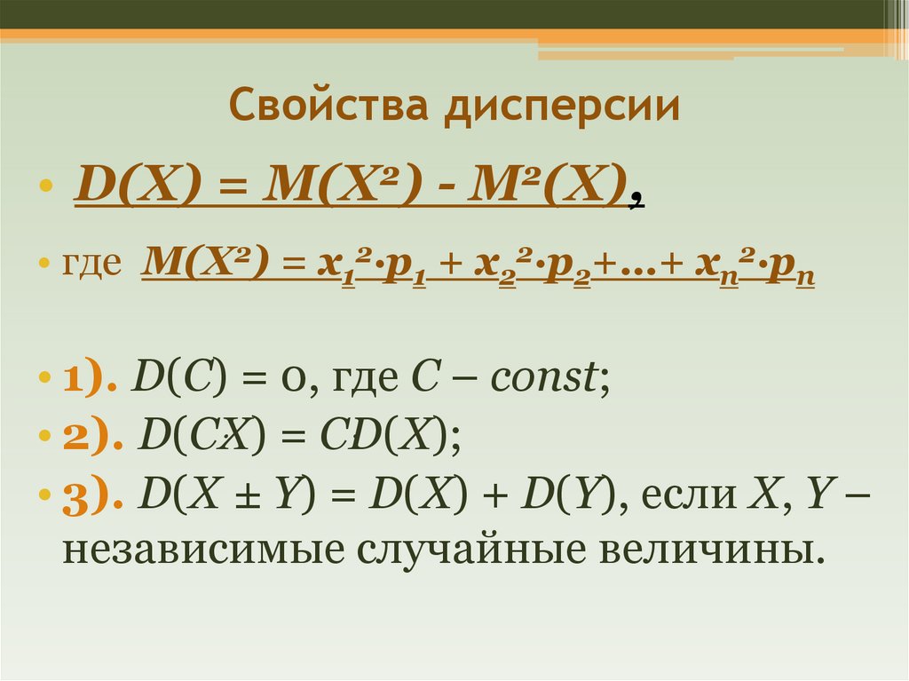 Свойства дисперсии