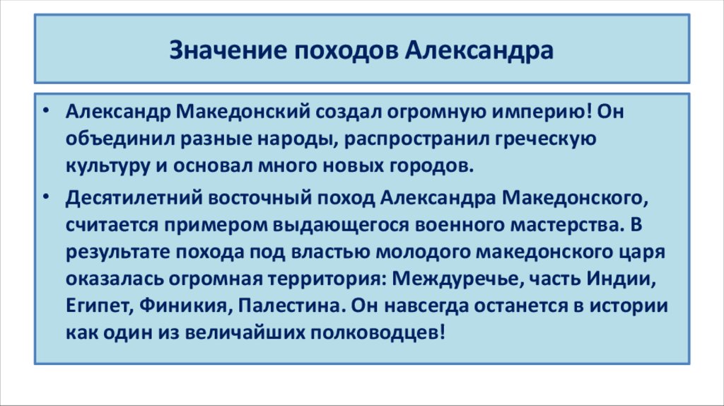 Значение походов Александра