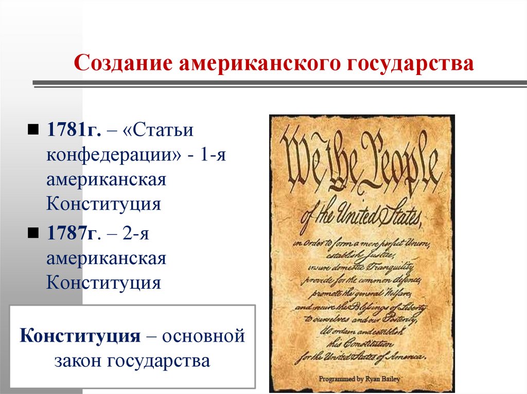 Создание американского государства