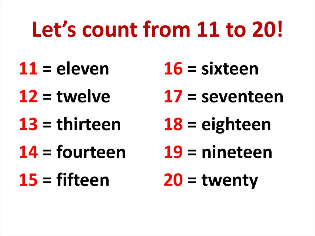 Let’s count from 11 to 20!