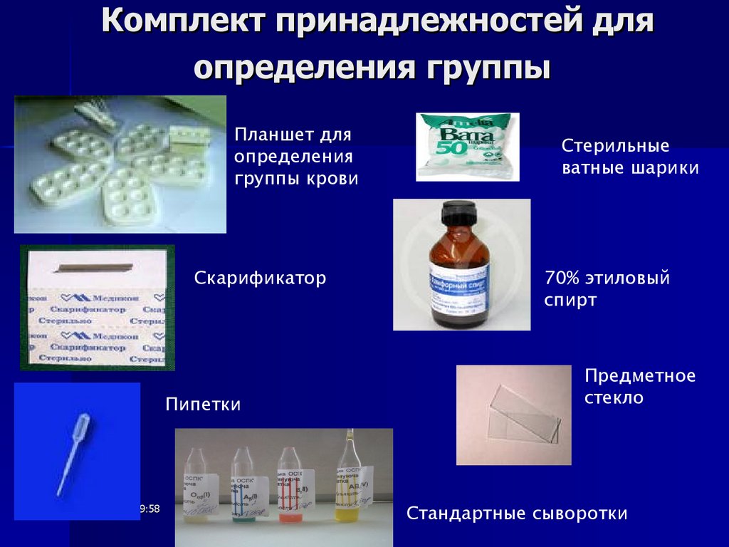 Комплект принадлежностей для определения группы
